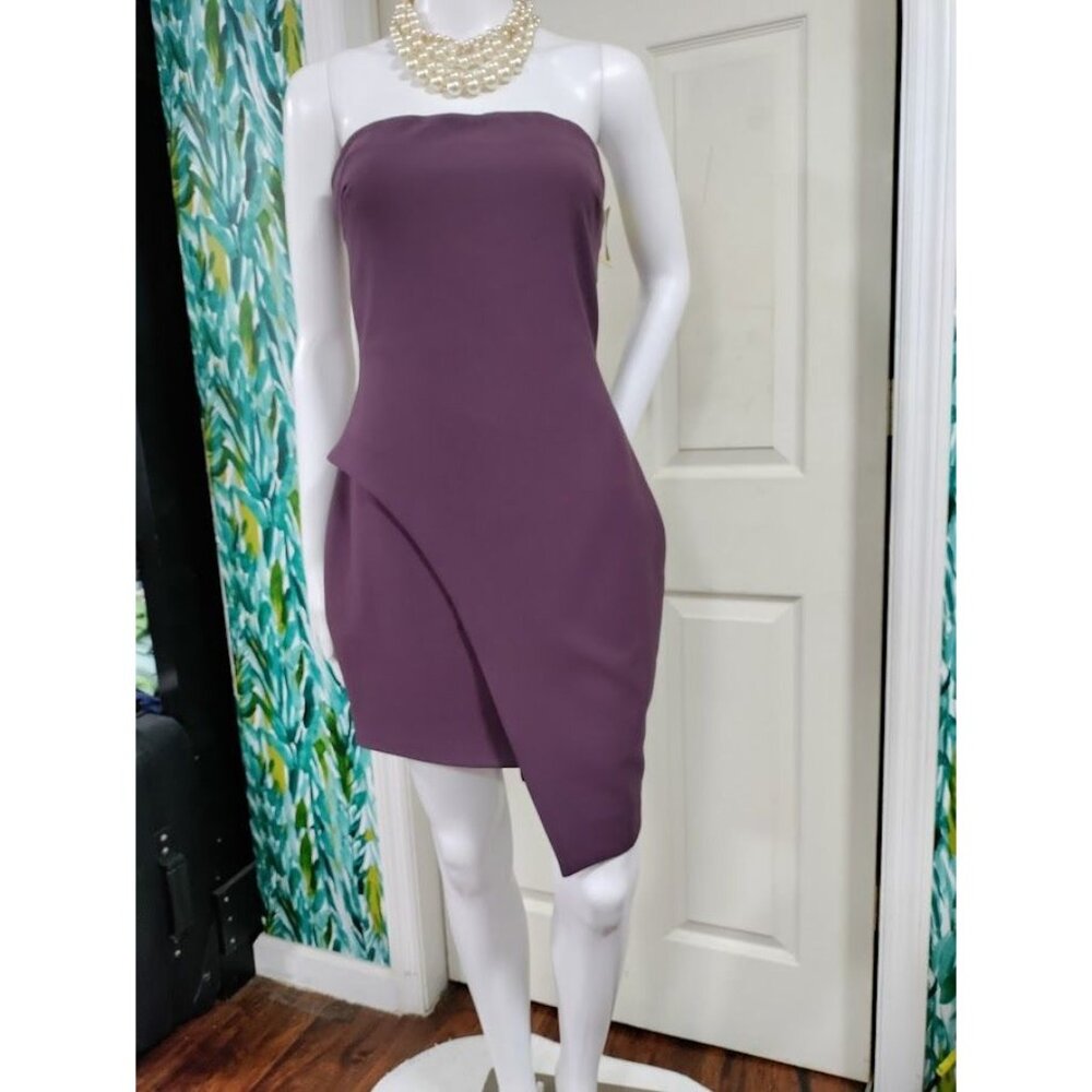 Elizabeth and James Mina Strapless Asymmetric Hem Mini Dress Purple Women's Sz 6 - Picture 5 of 7